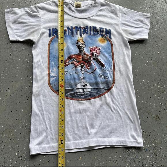 Iron Maiden Band Tee Mens Size Small White Vintage Concert Heavy Metal Grail - Picture 7 of 8